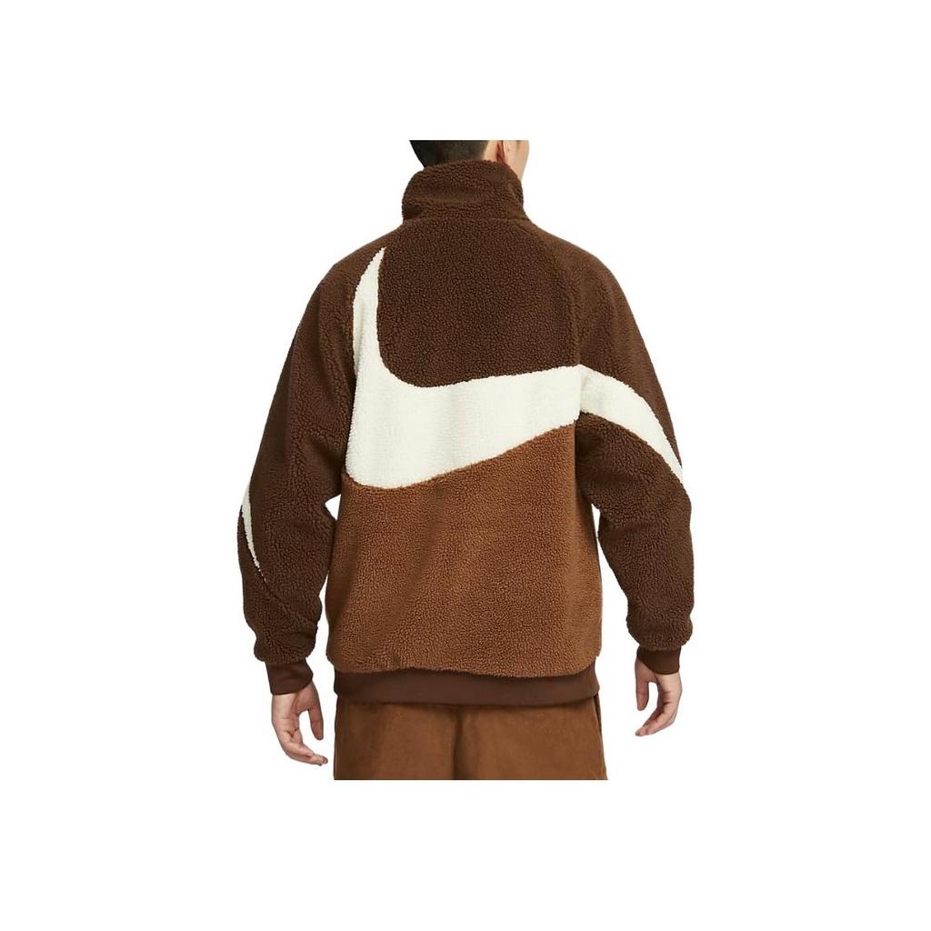 Nike Sportswear Swoosh Reversible Stand Collar Zip Fleece Jacket Men Jackets Surprise-Cocoa Coconut-Milk Light-British-Brown BQ6546-259