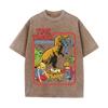 2026 Vintage Washed Beige Retro Dinosaur Kids Cartoon Graphic T Shirt Time Travel Animal Print Oversized Unisex Casual Short Sle