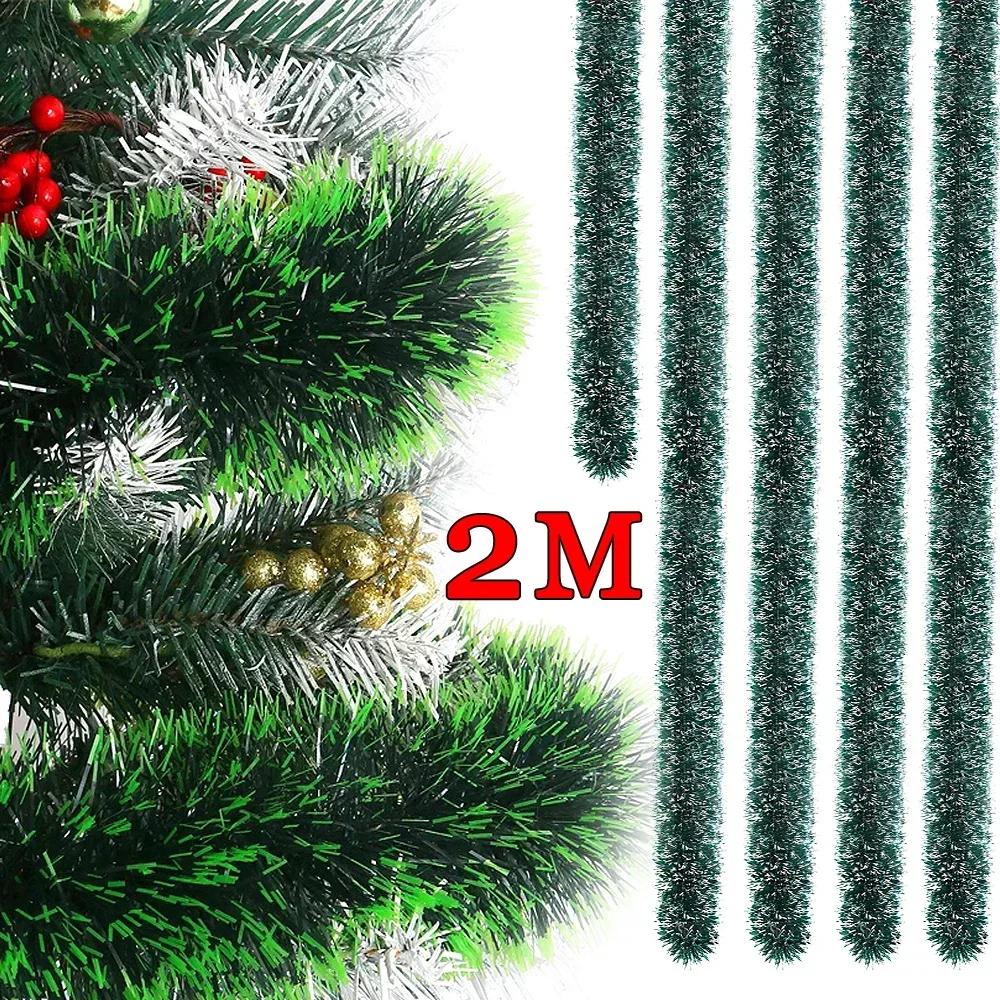 2M Wstążka Świąteczna Girlanda Choinka Folia Kwiaty Pociągane Wstążki Ozdoby Biało-Zielona Laska Brokat Ślub Przyjęcie Dekoracja Domu