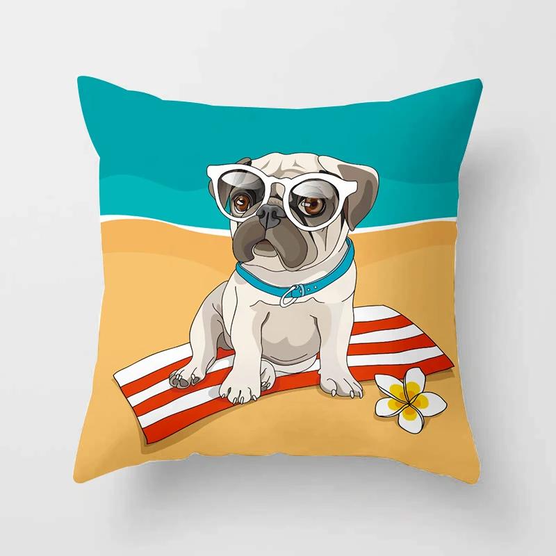 Cute Pug Bulldog Sofa Decorative Cushion Covers Pillowcase For Living Room Personalized Polyester Pillow Case 45*45 Home Decor
