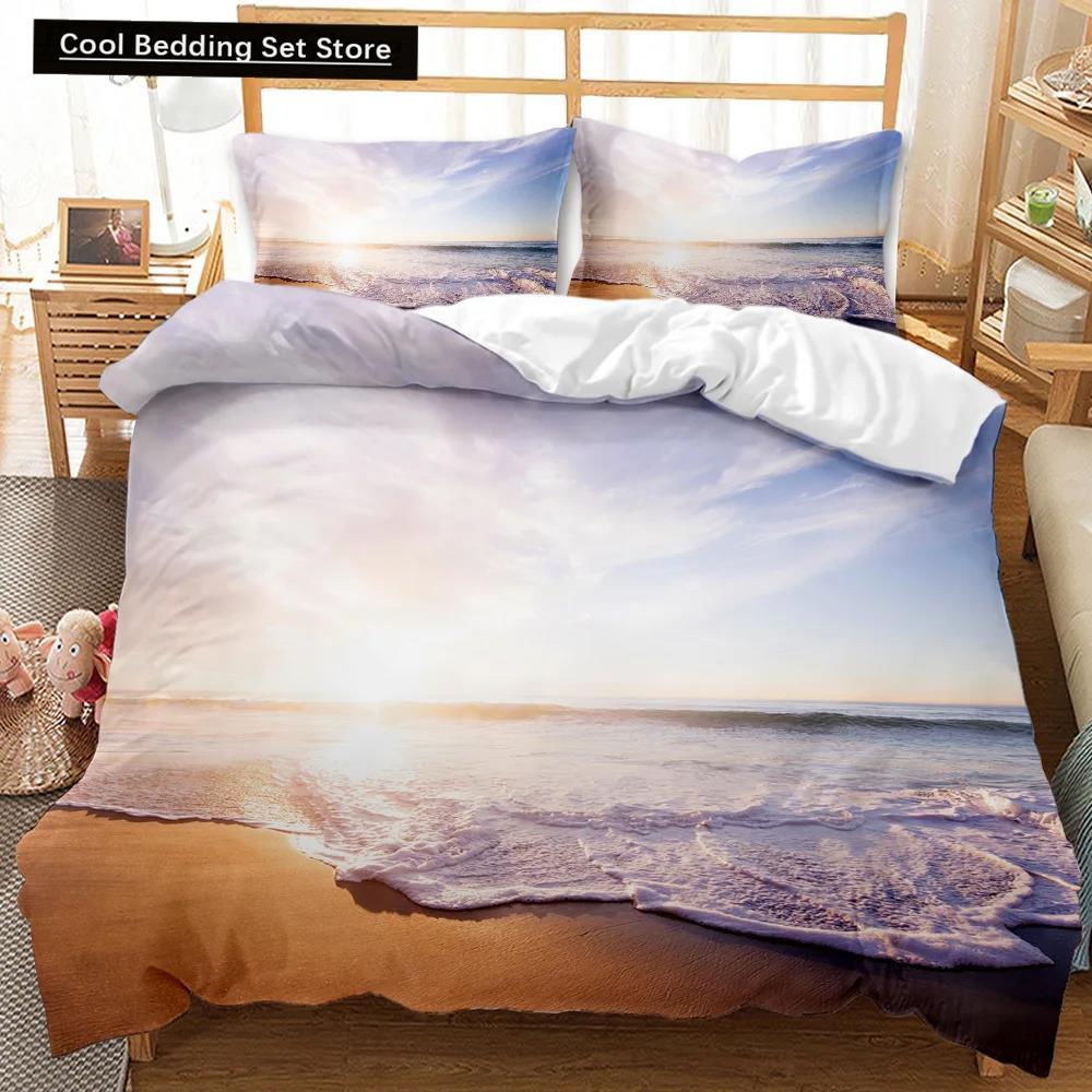 Beach Duvet Cover Set Summer Ocean Bedding Set Hawaiian Marine Sea Waves 3D Print Starfish Polyester Comforter Cover Queen King