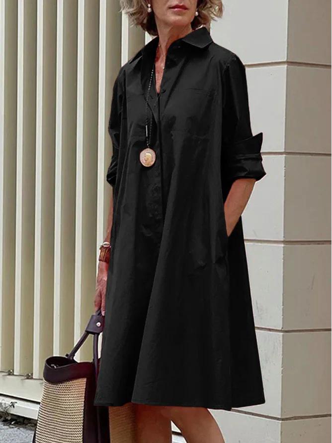 Women's Long Sleeve Loose Shirt Dress - Europe 2026 Collection