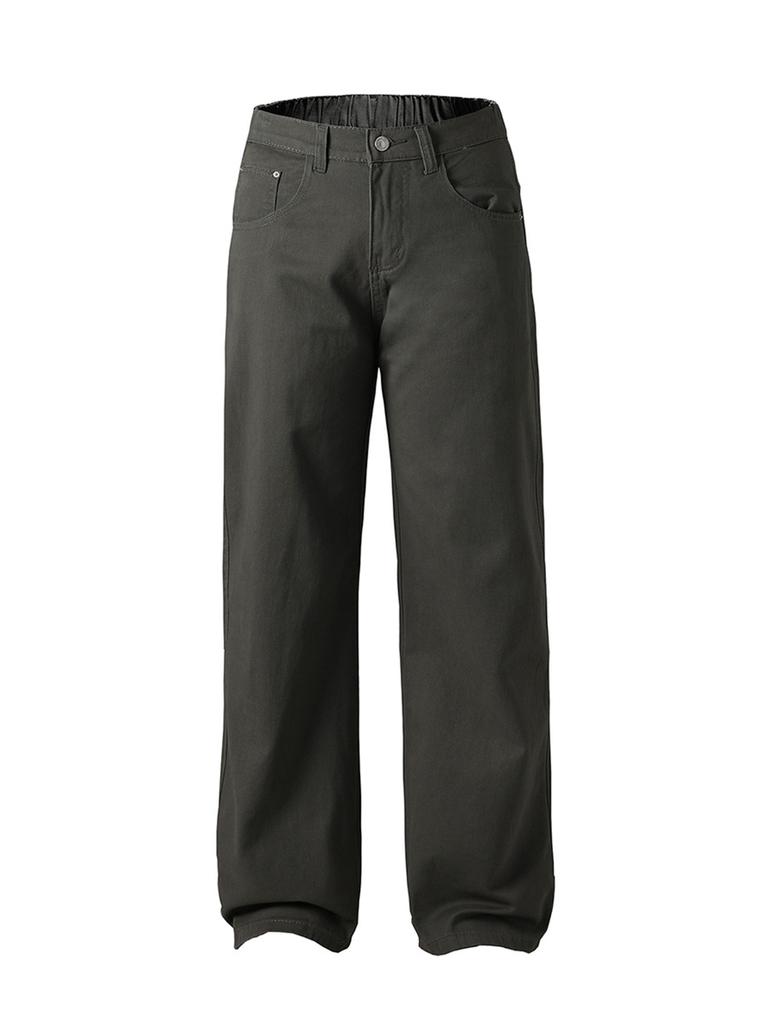 Korean Style Men Casual Pants for Spring Summer Elastic Waist Solid Color Wide Leg Slacks Loose Straight Trousers