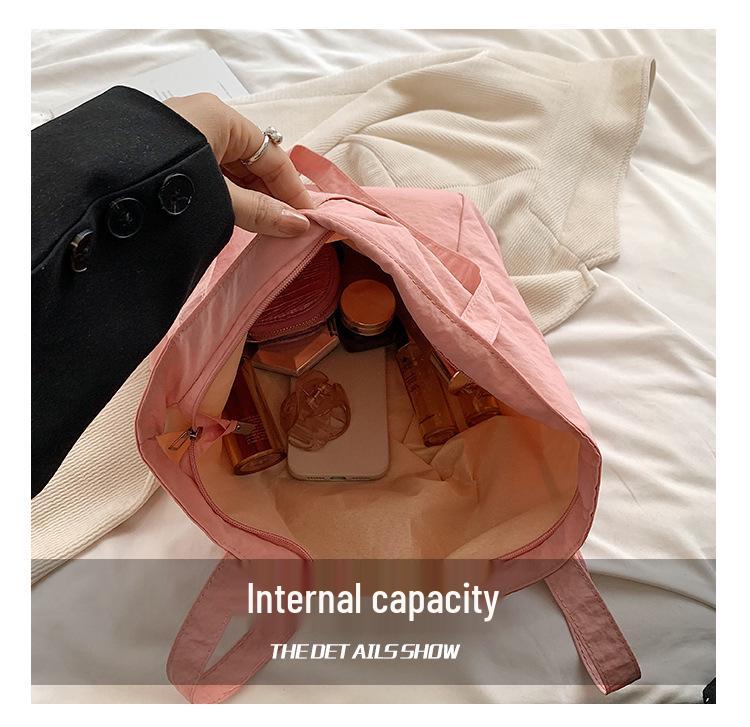 Women's Large Nylon Tote Bag - 2024 Spring/Summer, Solid Color, Lightweight, Eco-Friendly, Bucket Style, High Capacity, Casual.