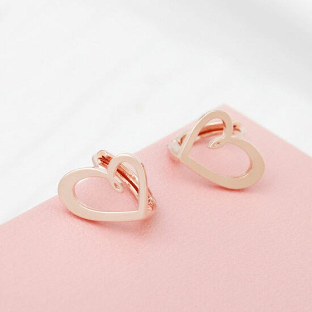 [] 14K Gold Needle Twisted Heart Daily One-Touch Ring Earrings