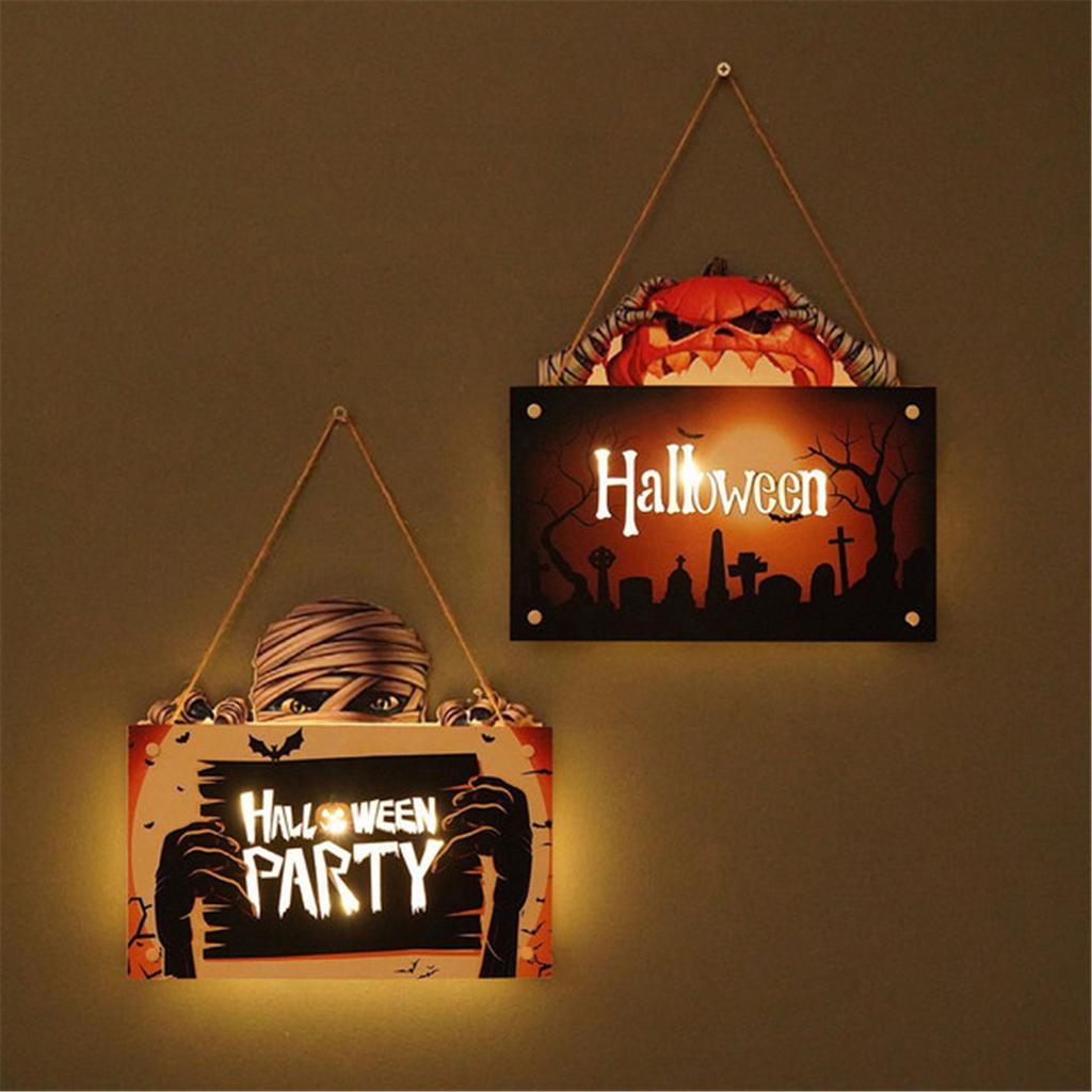 Halloween Wooden House Sign Pendant With Led Lights Wall Crafts Decoration For Gardens Terraces Porches