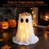 Halloween Ghost Candy Bowl Lighted Stand, Height Adjustable Large Holder with Indoor Tabletop Centerpiece LED Light for Trick or Treat, Porch, Outdoor