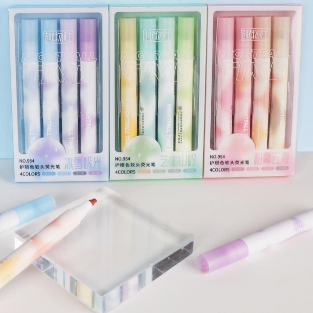4 Pcs/set Kawaii Highlighter, Chisel Tip Marker Pen, Quick Drying, Assorted Colors, Water Based,For Organizing and Coloring