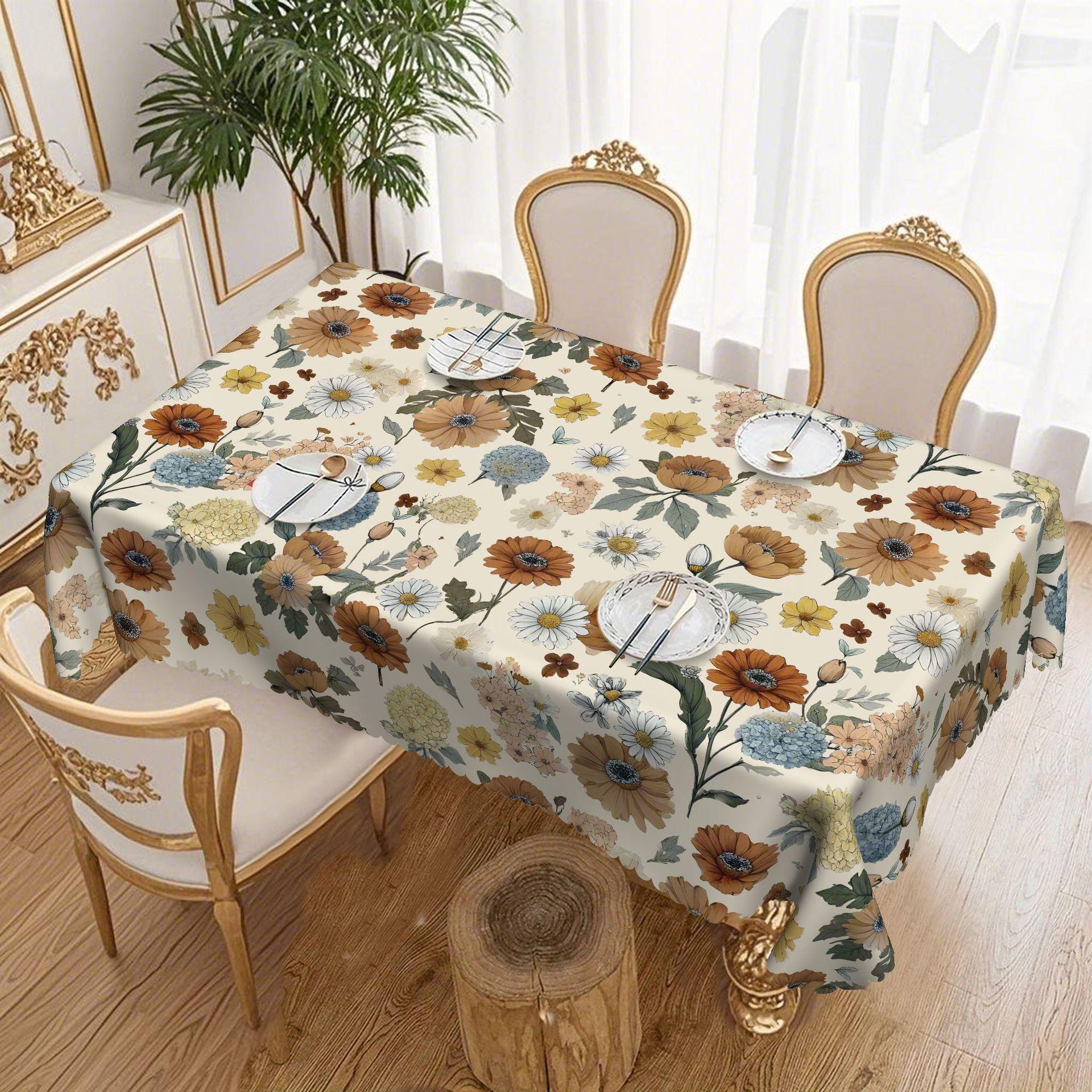 

Весняна та літня пасторальна ретро рослинна кругла скатертина, багатоколірна квіткова скатертина, скатертина для обіднього столу, водонепроникний матеріал Round tablecloth-152x152cm