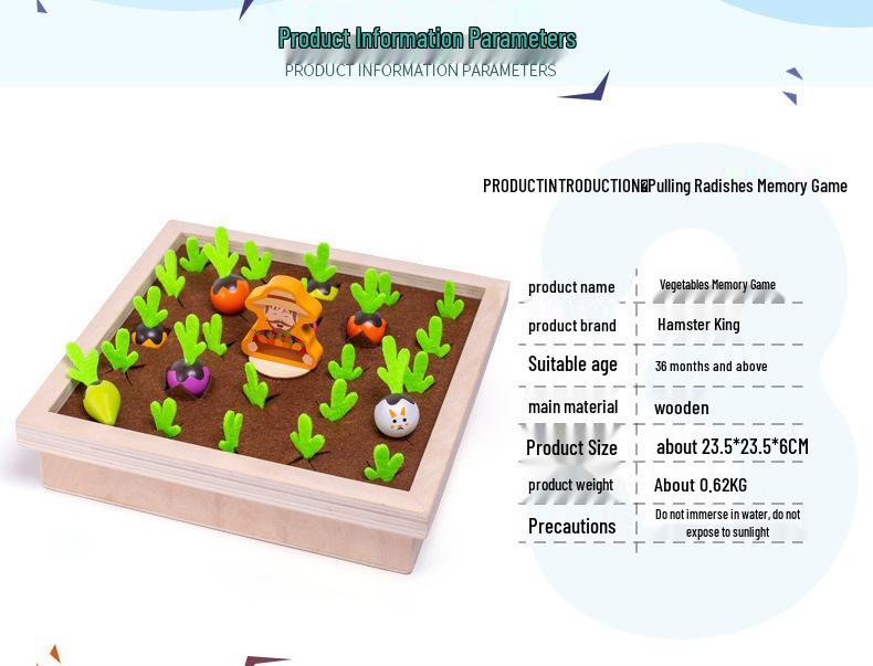 Wooden Radish Pull Toy: Montessori Vegetable Memory Game for Early Education.