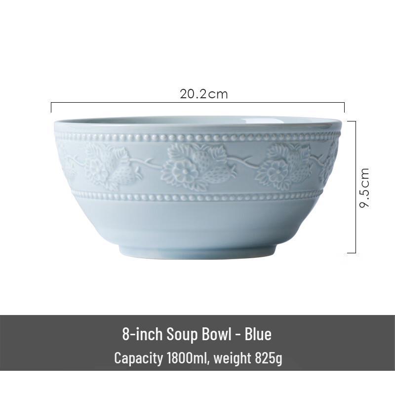 Wuhe Classical Embossed 8-inch Ceramic Soup Bowl