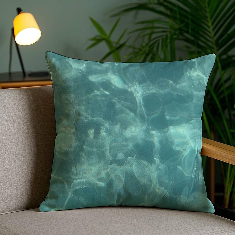 Blue Green Ocean Print Pattern Pillow Case Anti-dustmite Pillowcase Invisible Zipper Silky Short Plush Sofa Cushion Cover