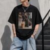 Cute Dog Drinking Iced Coffee T Shirt Lover Pet Funny Owner Vintage Homme Casual Versatile Unisex Stretched Stylish Soft