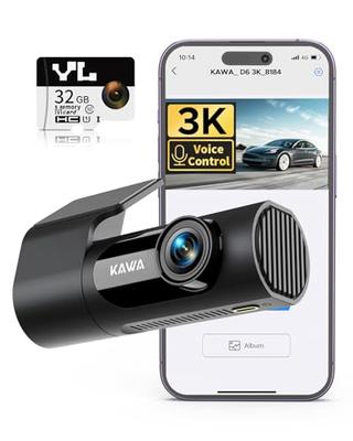 KAWA 3K Front Dashcam, 32GB SD Card Included, Voice Control, Built-in WIFI, 24-Hour Parking Monitoring, G-Sensor, Night Vision, Loop Recording, App Co