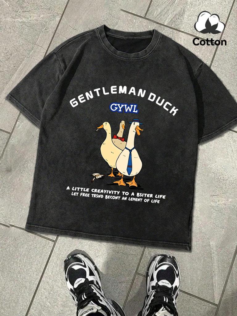 Gentleman Duck Like Free Printing Retro Mens TShirt Fashion ONeck Tee Snow Wash Clothing Soft Cotton Loose Short Sleeve