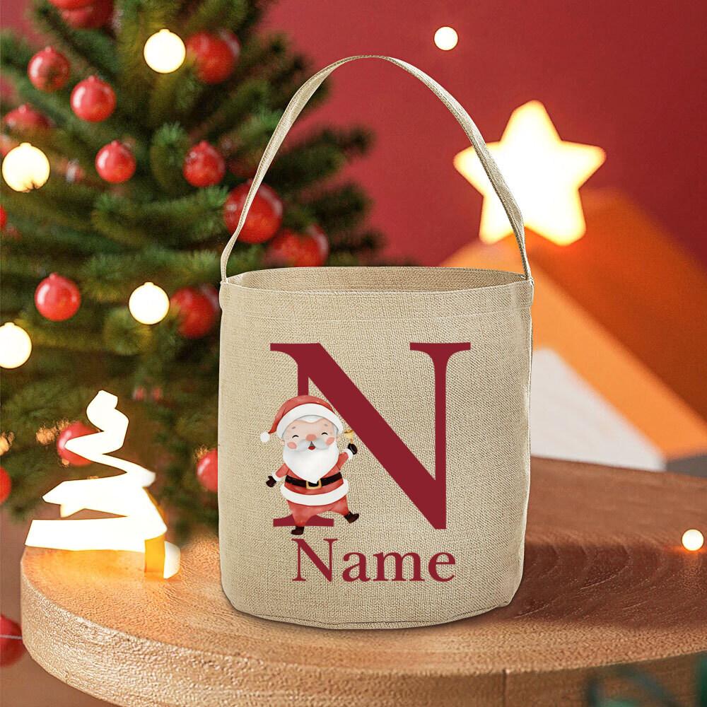 Personalised 26 Initial with Name Candy Bucket Bag Christmas Party Children's Tote Bags Portable Basket Kid Xmas Gifts