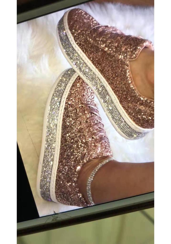 Spring Fashion Rhinestone Sequin Women's Plus Size Lace-up Flat Shoes
