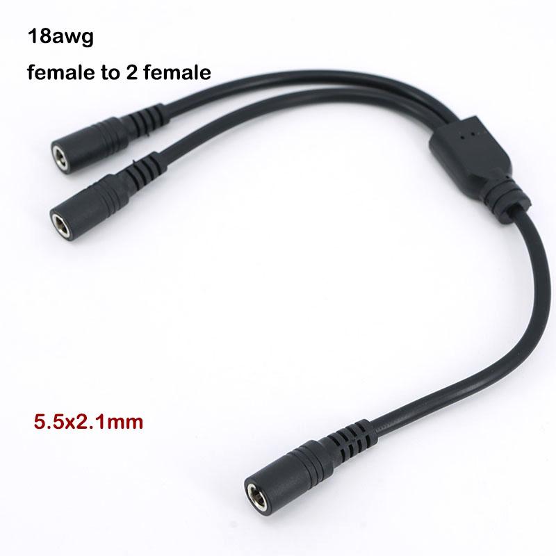 30CM 18awg 3 way DC female Splitter cable 1 female to 2 female 2 Way 5.5*2.1mm Connector DC Power Supply Extension line