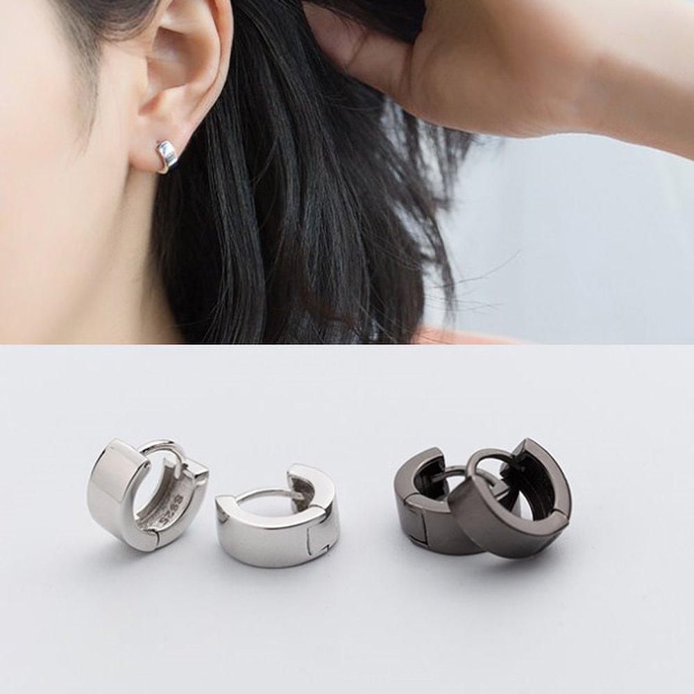 

(1 pair) P0970W S925 Silver Simple Flat Ring Earrings Silver (2P) Silver