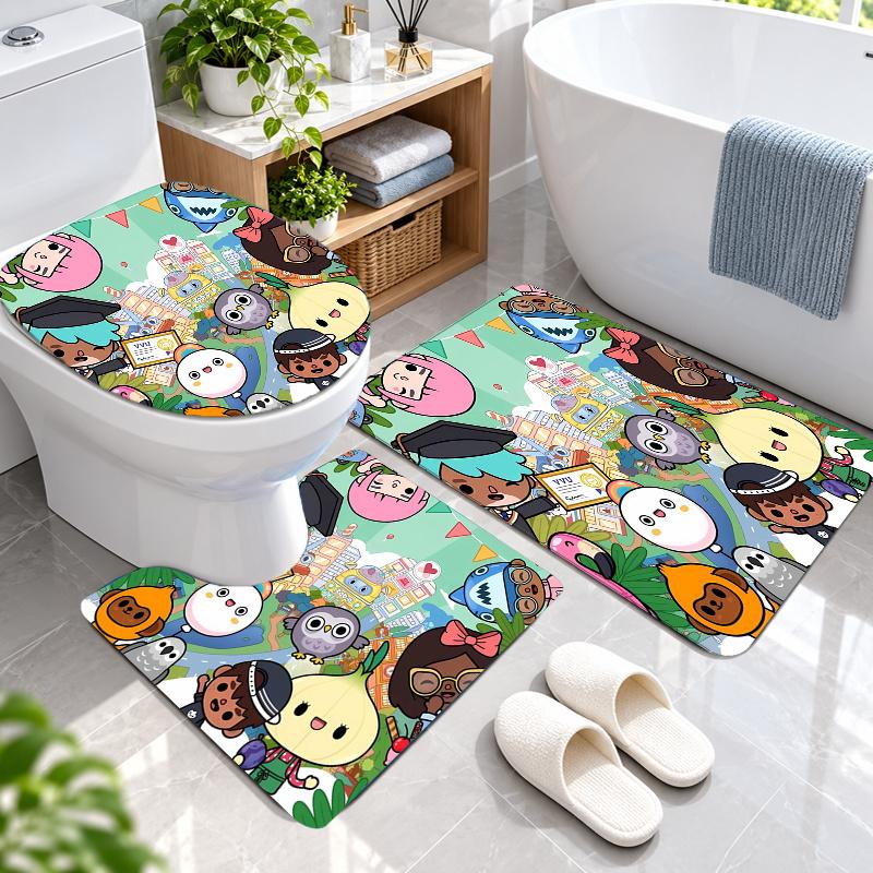 3Pcs Flannel Toilet Mat Set Toca Boca World Bathroom Rug Bath Carpet Non Slip Home Decor