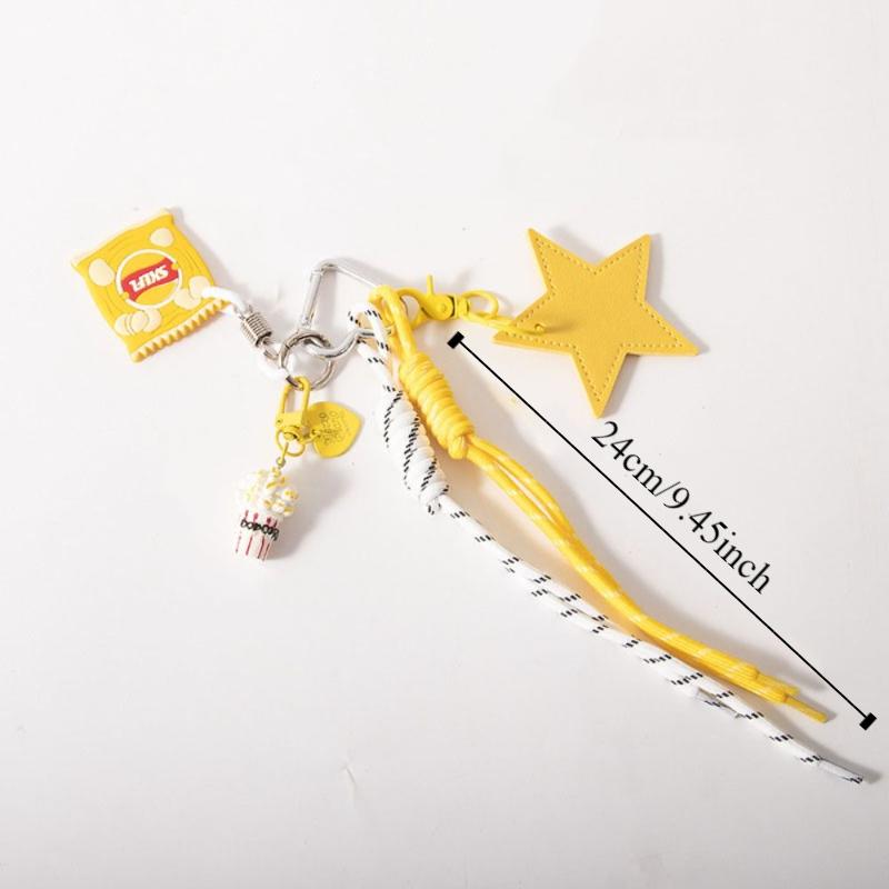 Popcorn Potato Chips Star Shaped Keychain PU Leather Star Keyring  Children Girl
