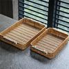 [TAITENG] Rattan Storage Basket with Handle, Tray, for Small Item Storage, Snacks, Fruits, Tabletop Storage, Small Organizer, Washable, Yellow