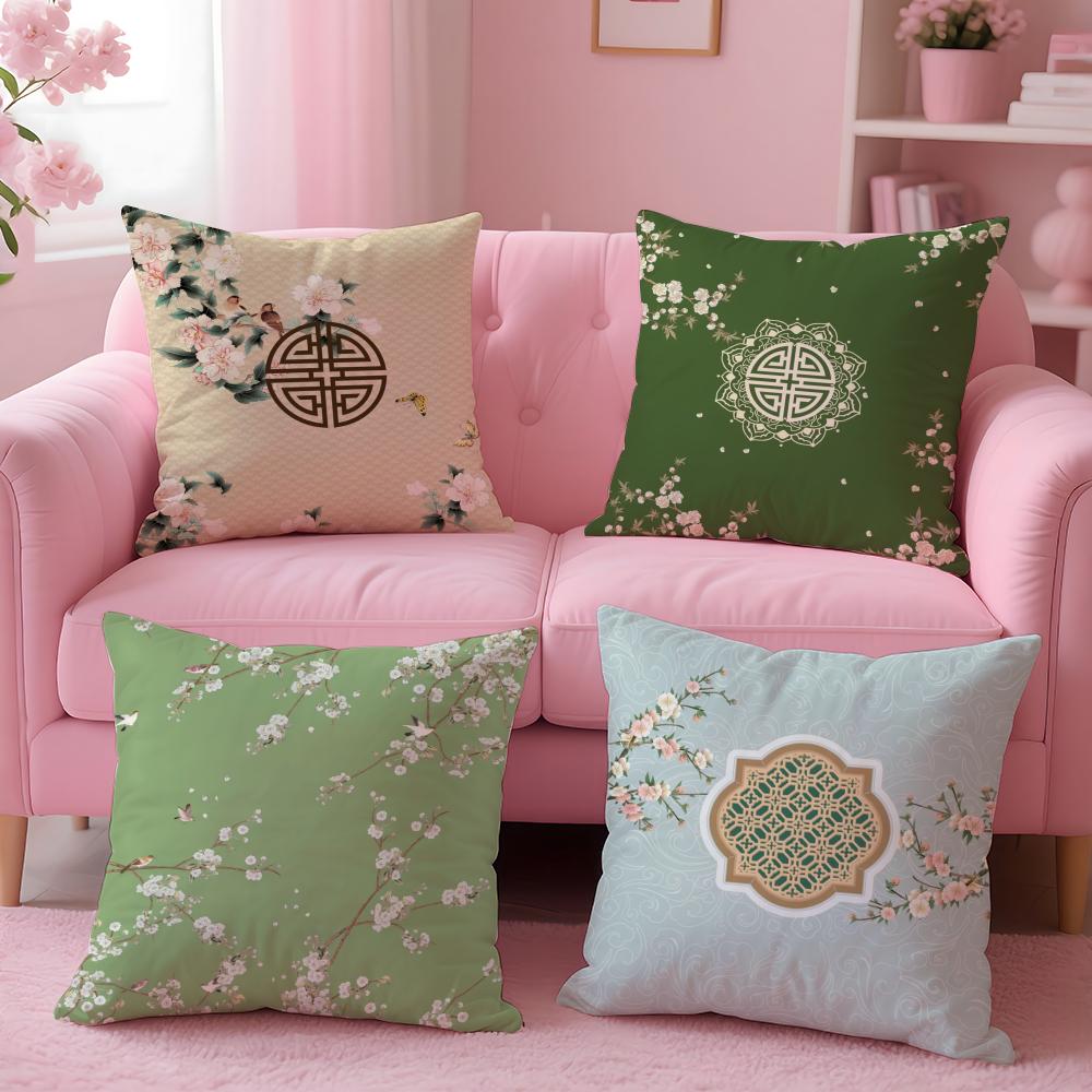 Chinese floral patterns Cushion Cover Pillow Case Soft Friendly Fabric  Concealed Zipper