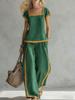 2026 Spring/Summer Women's Color Block Square Neck Top & Wide-Leg Pants Two-Piece Set