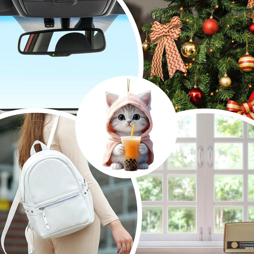 Ozdoba Dekoracyjna do Samochodu - Uroczy Wiszący Kot Akrylowa Zawieszka Zwierzęca | Mały Kociak