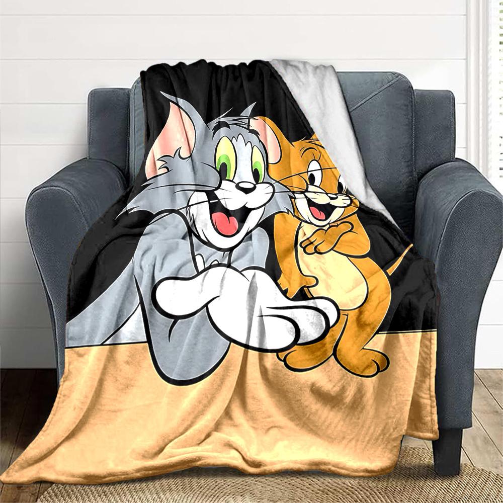 1pc Tom Jerry Flannel Throw Blanket Lightweight Soft Warm All Season Blanket for Sofa, Bed, Travel,L1028131