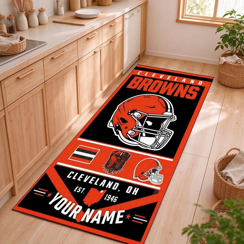 Cleveland Browns Customizable name kitchen floor mat easy to clean and wipe down Suitable for kitchens living rooms and entryways—a perfec