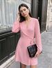 European and American New Satin Dress Women's Long-sleeved Temperament To Cover the Stomach, Fashionable and Thin Solid Color Slim-fitting Skirt