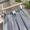 Plus Size High Waist Denim Pants Women Summer Trousers Wide Leg Loose Elastic Waist Jeans