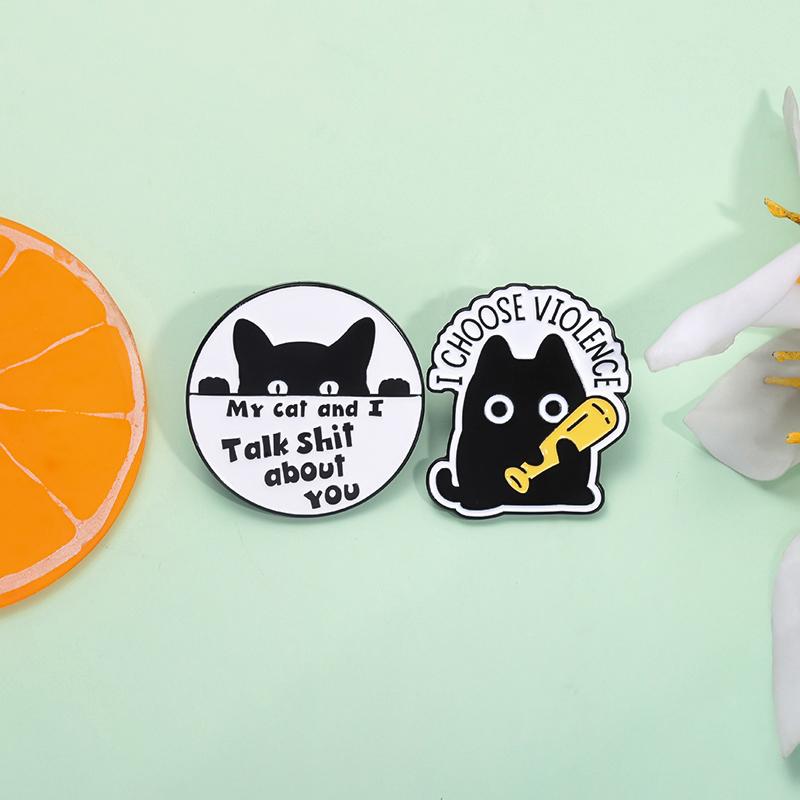 Cute Black White Cats Enamel Pins Cartoon Naughty Kitty Claw Animal Brooches Lapel Badge Fashion Jewelry Gifts For Kids Friends