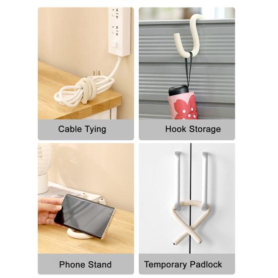 Multifunctional Bendable Hanging Hooks,Flexible S Hook Hanger for Closet, Kitchen, Cupboard Lock and Phone Stand