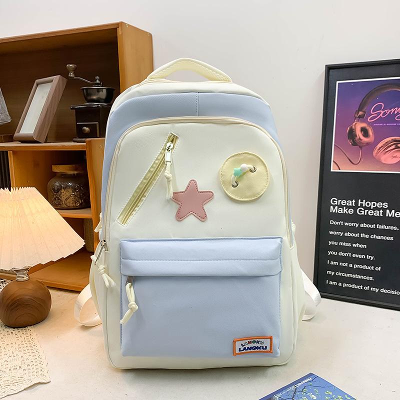 Campus Middle School Students New Fashion Schoolbag Women's Large-capacity Contrasting Color High School Students Backpack Cute Star Versatile Bag