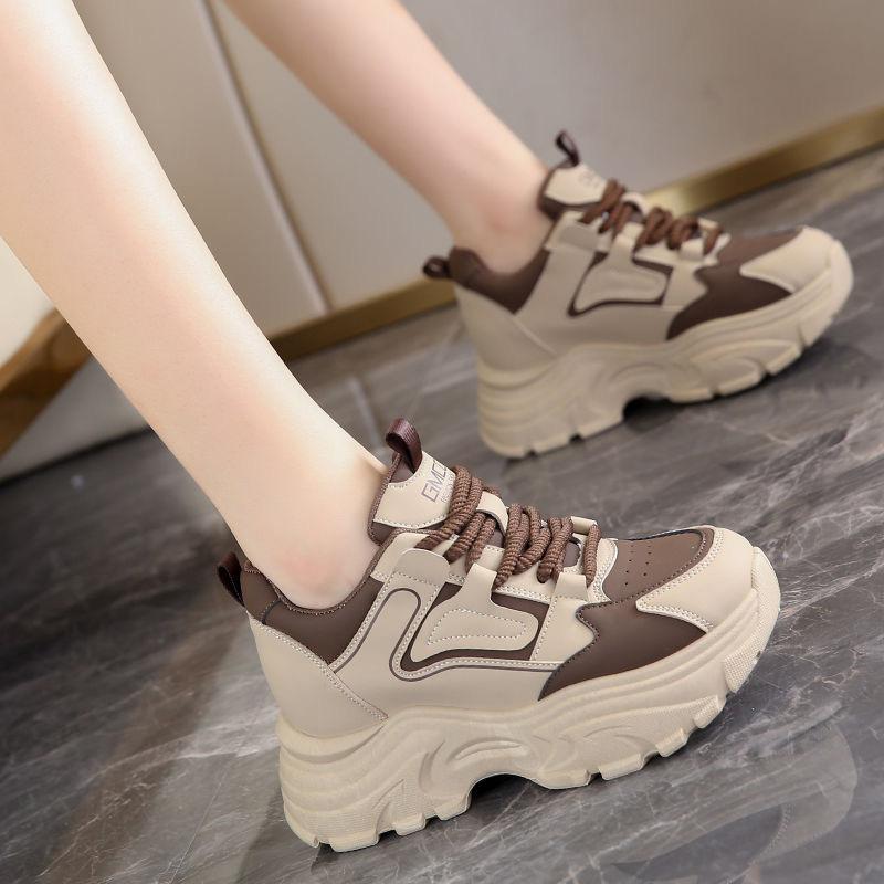 Fashionable New Comfortable Women's Shoes Spring and Autumn Lace Up Elegant Mesh Breathable Thick Soled Sports and Leisure Shoes