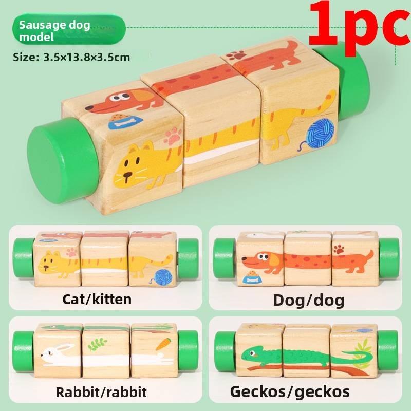 Wooden Baby Toddler Rotating Puzzle Animal Recognition Educational Toy For Early Learning