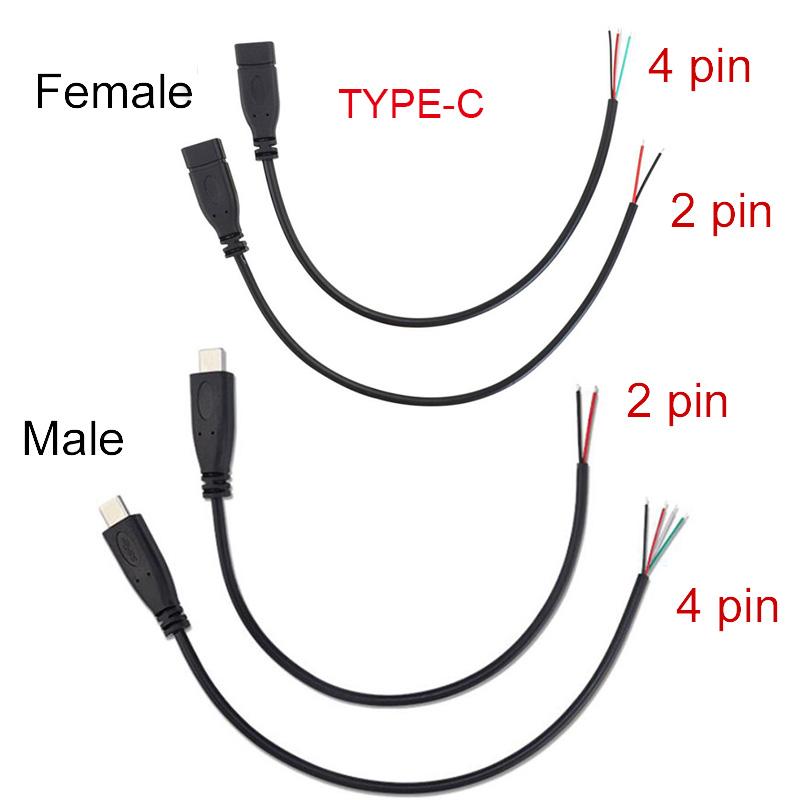 Wire Micro USB 2.0 Type-C AUX Mono Connector Power Supply Extension Cable Charger Male To Female 2-pin 4-pin Data Line