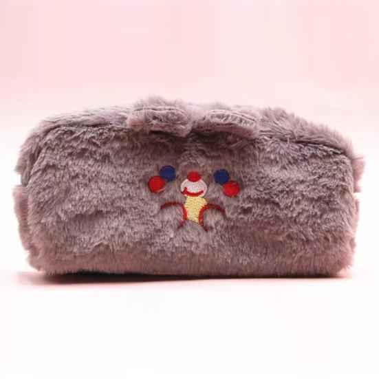 Plush Pencil Case for Girls Large Capacity Cute Bear Pen Bag for Students Fluffy Furry Stationery Pouch for School