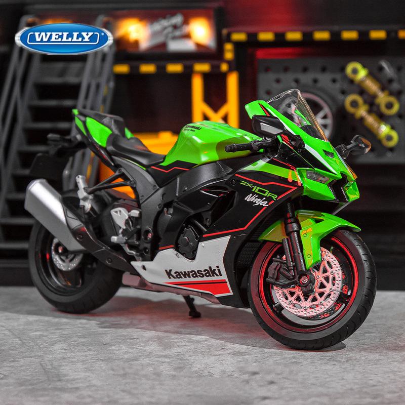 WELLY 1/12 Kawasaki Ninja ZX-10R Heavy Locomoti Alloy Motorcycle Model Metal Toy Cross-country Racing Motorcycle Model Kids Gift