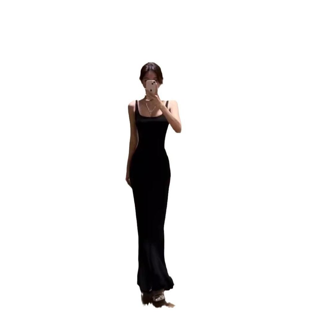 Pure Desire Style Sexy Black Suspender Dress Women's Summer New Slim-fitting Pendant Feeling Hip Fish Tail Long Skirt