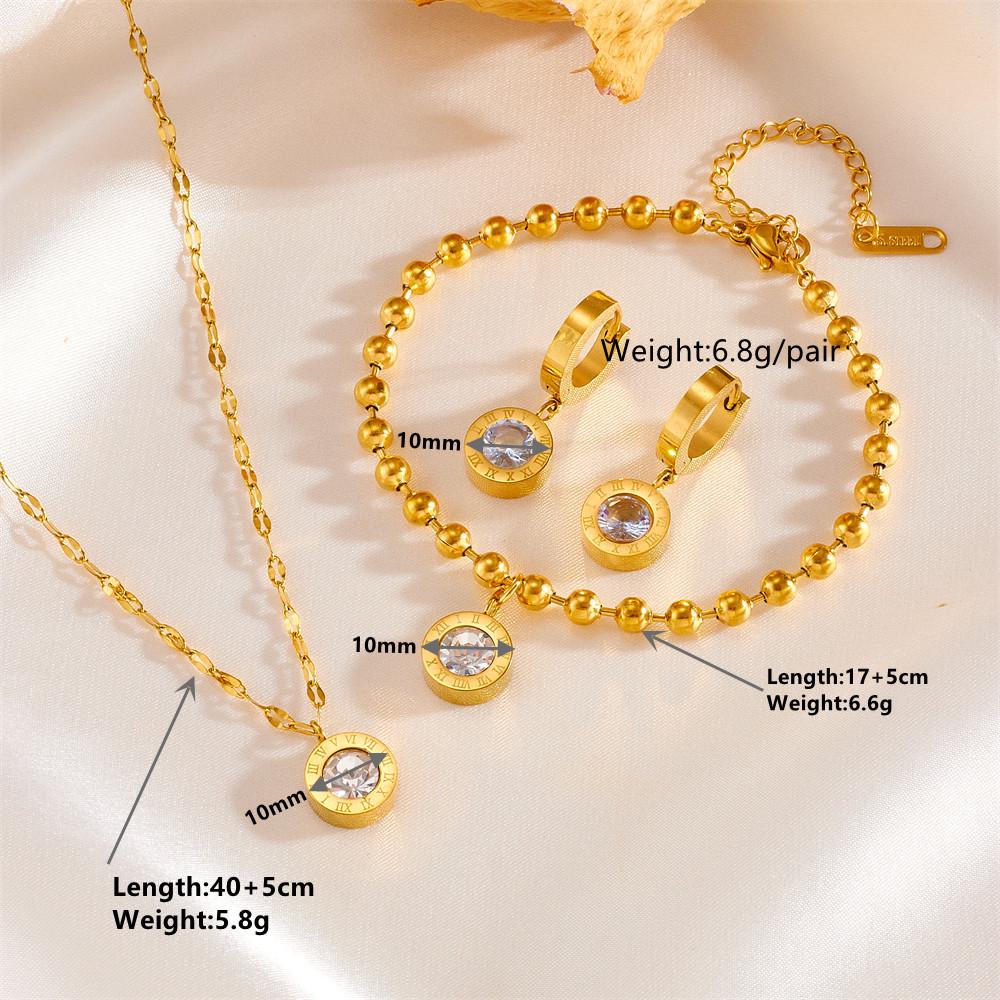 Roman Stainless Steel Jewelry Set: Color-Preserving Necklace, Bracelet & Earrings - Non-Fading, Simple Titanium Design
