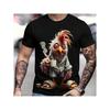 Men's Black Short-sleeve T-shirt with Funny Grumpy Rooster In Pajamas Holding Coffee, Soft Cotton Feel, Crew Neck, Casual Streetwear Graphic Tee for