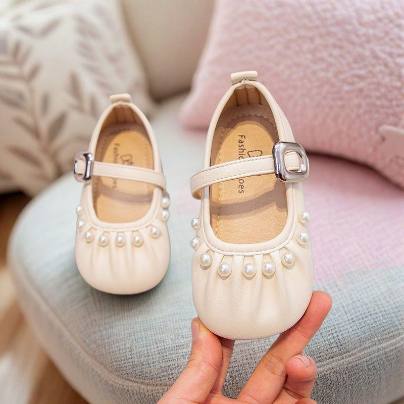 2026Spring new style pearl girls' French Mary Jane shoes, soft-soled ballet granny shoes, trendy little princess shoes