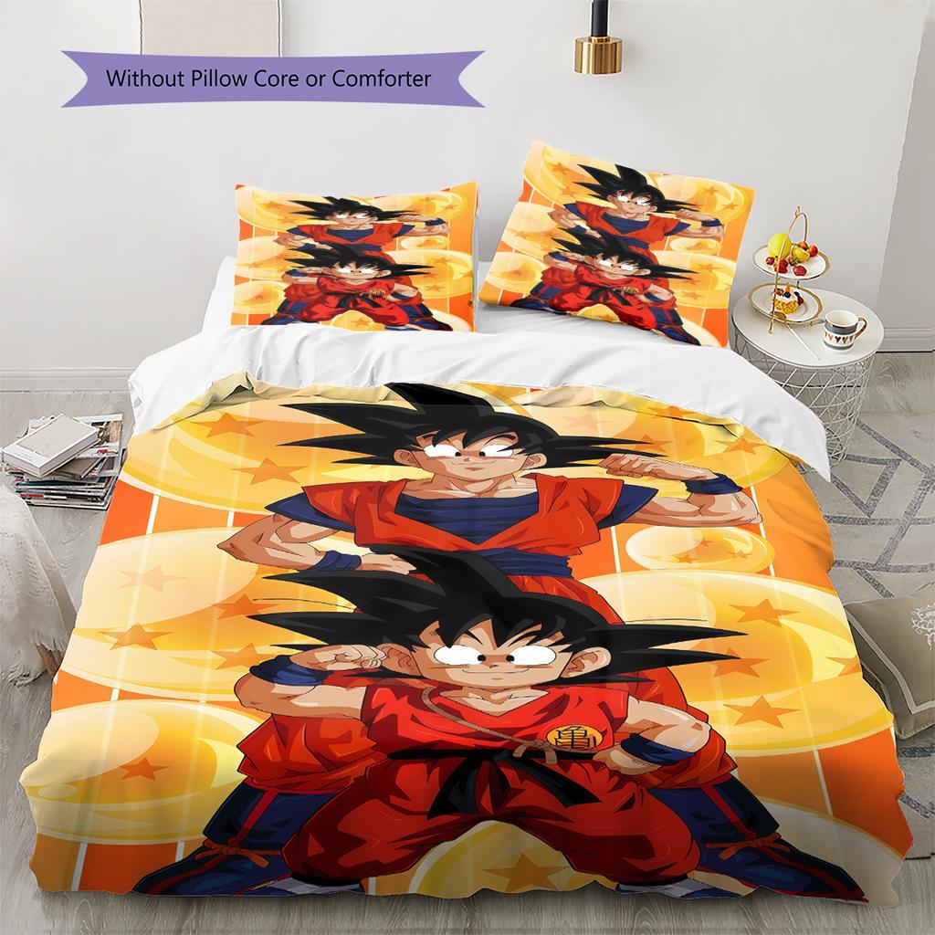Son Goku Muster Bettwäsche, Steppbett Set Bettbezug Kissenbezug Zuhause Geburtstagsgeschenk (1 Bettbezug + 2 Kissenbezüge, ohne Füllung)
