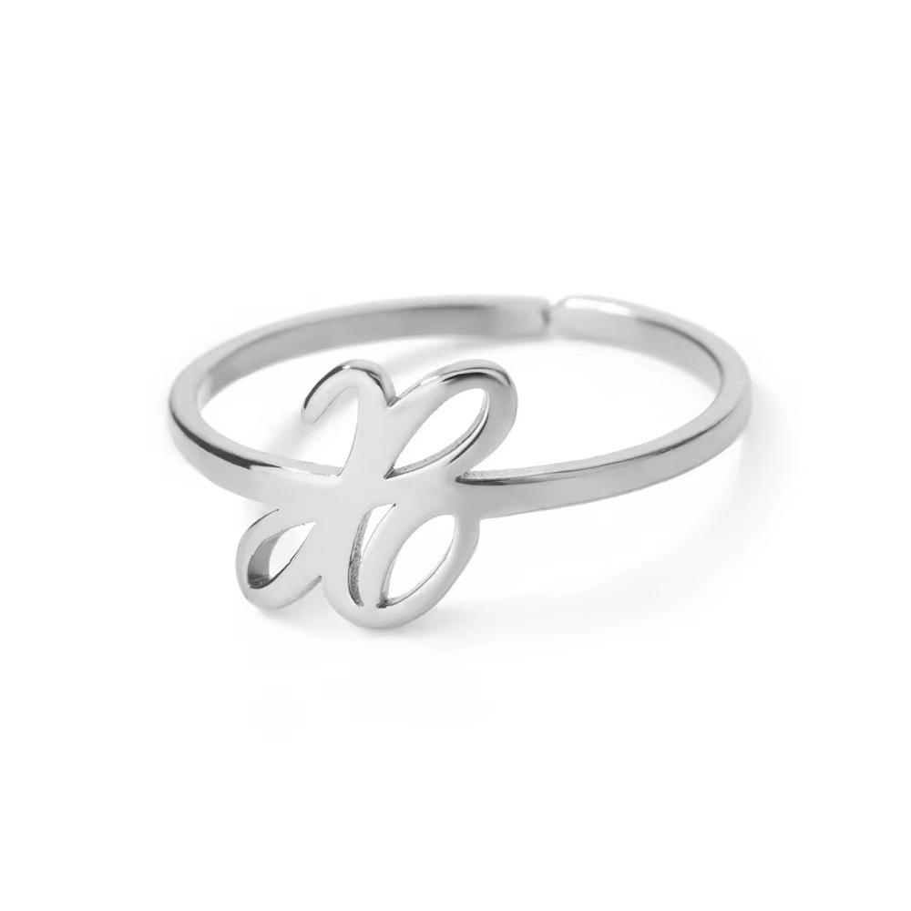 Stylish Adjustable 26-Letter Stainless Steel Ring for Women - A-Z Personalized Initial Finger Ring