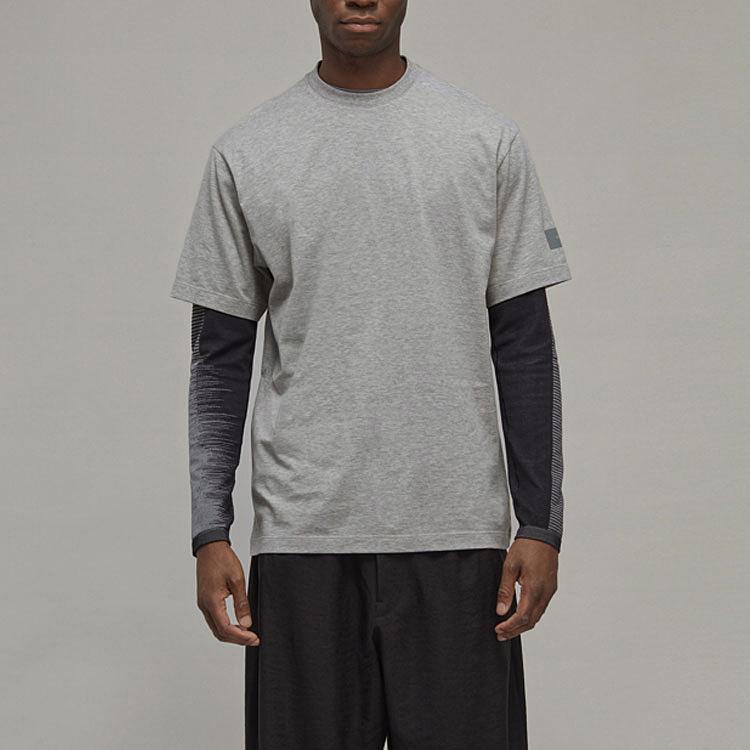 Y-3 FW22 Solid Color Logo Patch Round Neck Short Sleeve T-Shirt Men Tops Gray IB4786