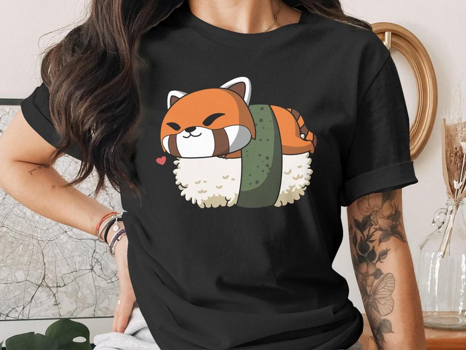Cute Sushi Red Panda T-Shirt, Japanese Anime Gift, Kawaii Anime Sushi Shirt, Cute Japan Manga Art 3XL