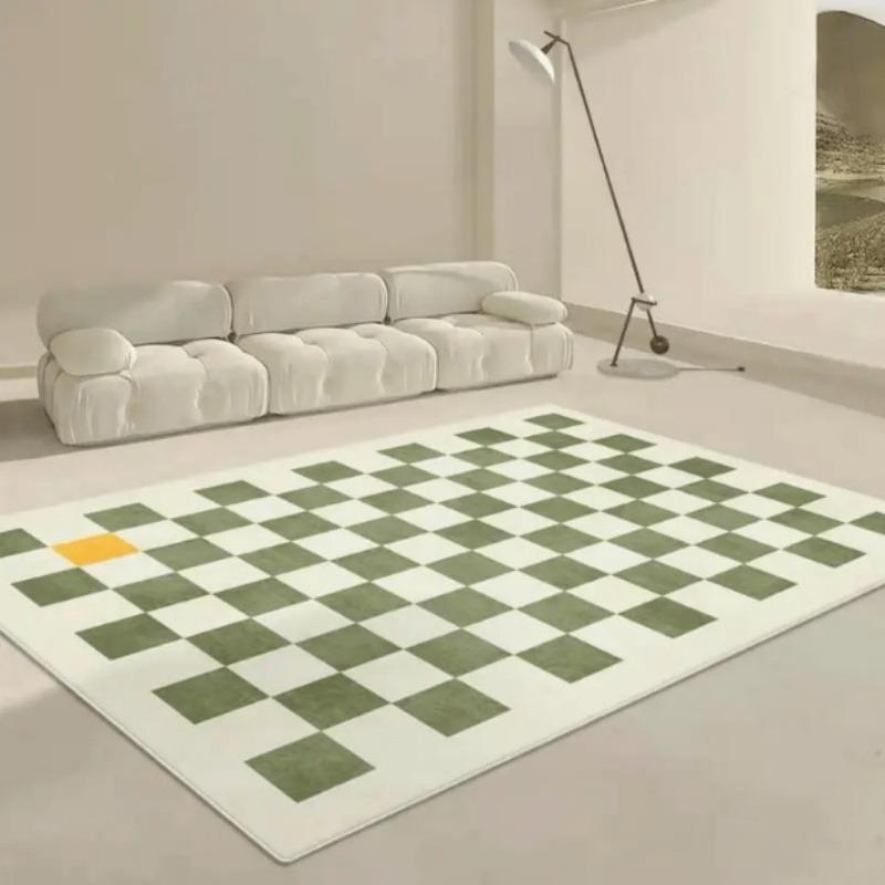 Green Checkerboard Plaid Carpet Moroccan Living Room Rug Anti-skid Entry Door Mats Household Bedside Rugs Bedroom Bay Window Mat
